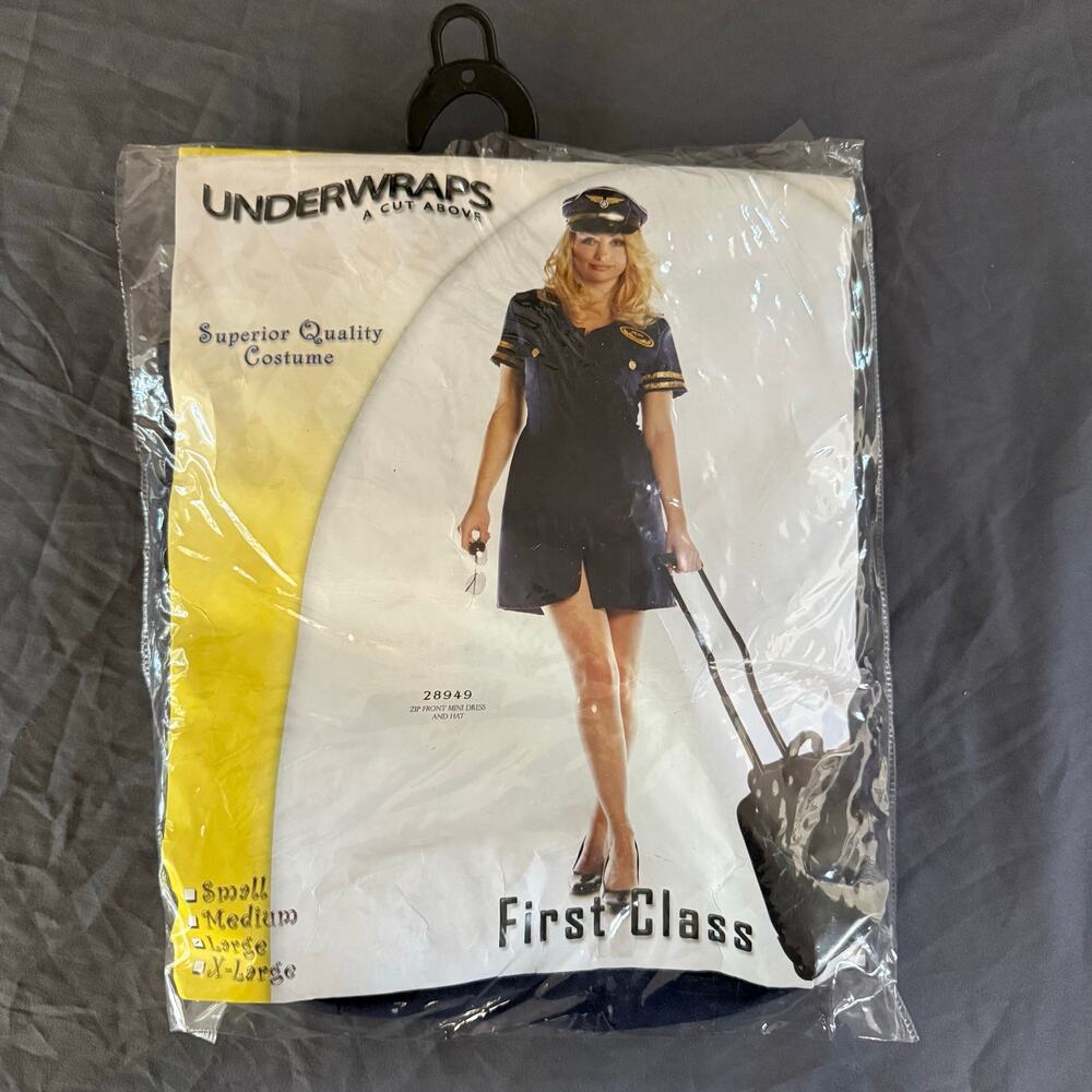 Underwraps First Class Flight Attendant Costume Adult Large Dress Hat New